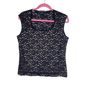 Retro Floral Top M Black Lace Boho Western Indie Rhinestone 80s Preppy Chic 90s